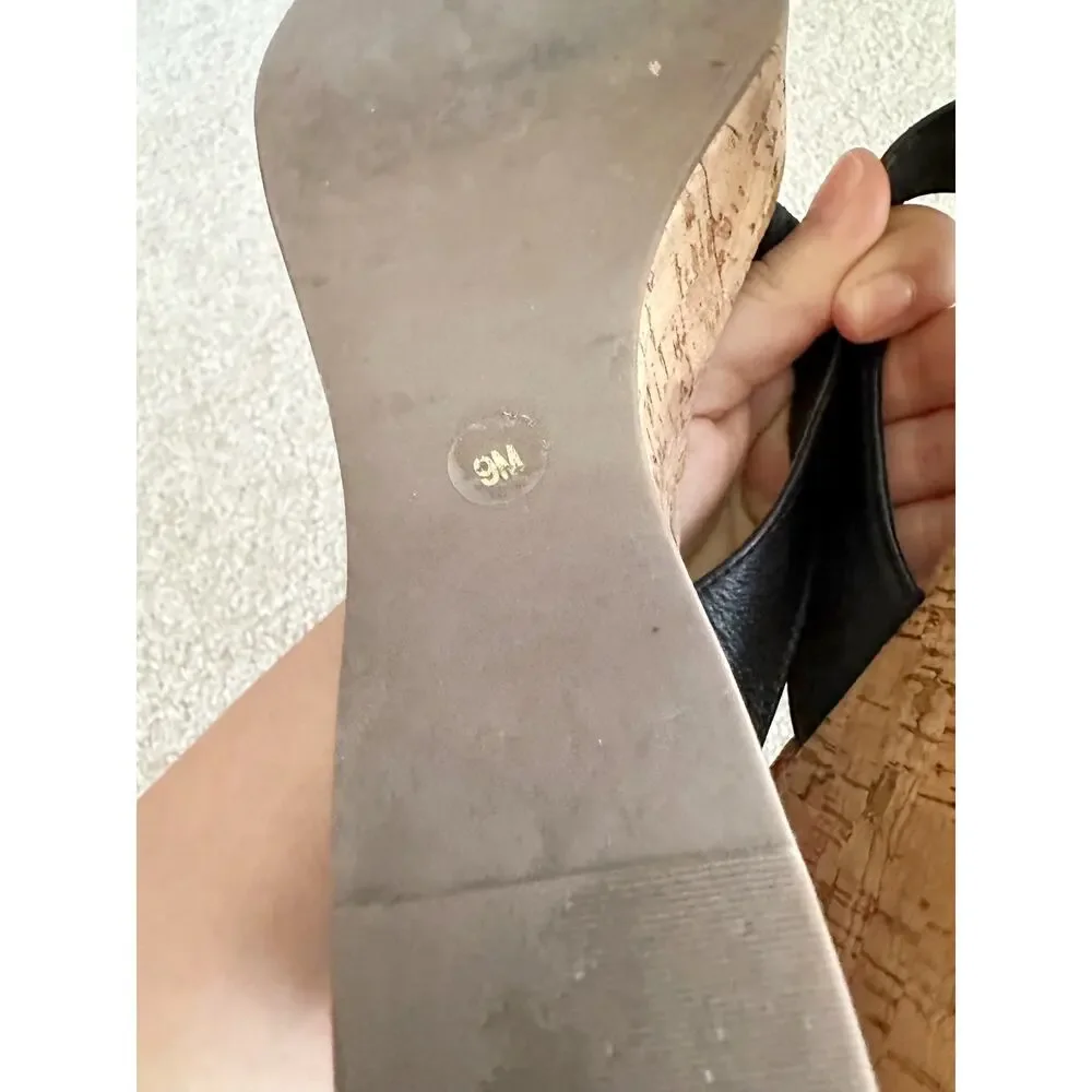 Tory Burch Cork Wedge Sandals In Black Size 9